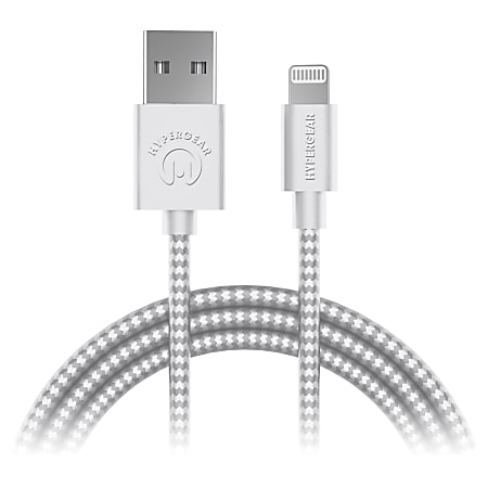HyperGear Charge And Sync Braided USB-A to Lightning Cable For Apple® Devices, 4', White, 15404