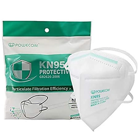 Powecom KN95 Face Masks, Adult, One Size, White, Pack Of 10 Masks