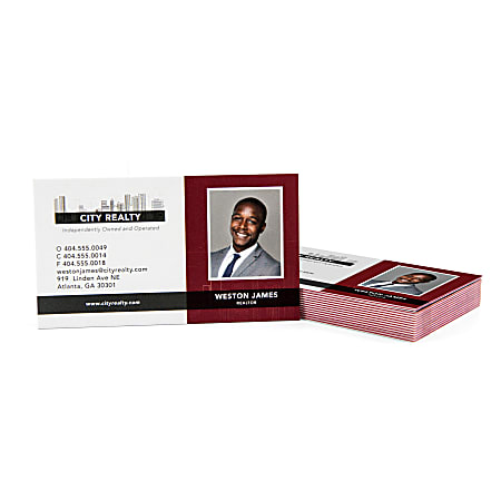 Custom Full-Color Luxury Heavy Weight Color Core Business Cards, Red Core, Square Corners, 1-Side, Box Of 50