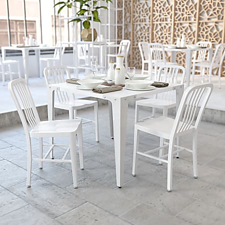 Flash Furniture Commercial Grade Metal Indoor/Outdoor Chairs, White, Set Of 2 Chairs