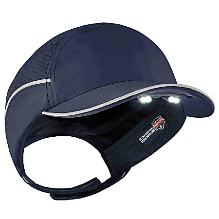 Ergodyne Skullerz 8965 Lightweight Bump Cap Hat With LED Lighting, Short Brim, Navy