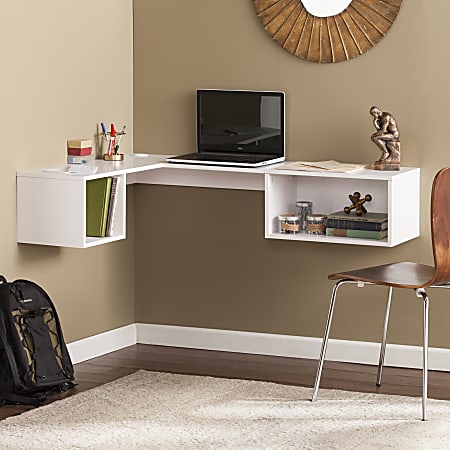 SEI Furniture Fynn 59"W Wall-Mount Corner Desk, White