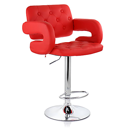 Elama Faux Leather Tufted Bar Stool, Red/Chrome