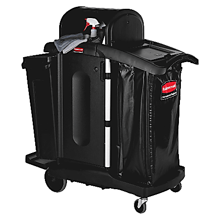Rubbermaid® High Security Executive Janitorial Cart, 53 1/2" x 48 1/4" x 22", Black