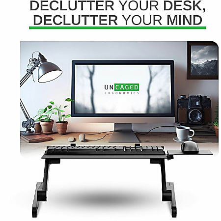 WorkEZ Adjustable Height Tilt On Desk Stand Riser Tray Black