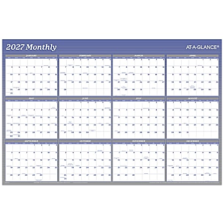 AT-A-GLANCE® 2027 Vertical Horizontal Reversible Erasable Yearly Wall Calendar, Blue, Large, 24" x 36"