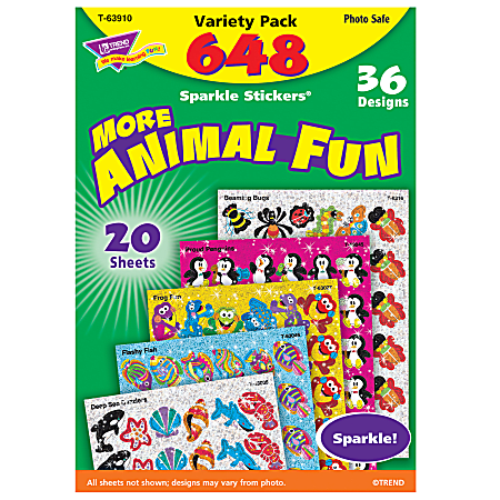 Trend Sparkle Stickers, Animal Fun, 648 Stickers Per Pack, Set Of 2 Packs