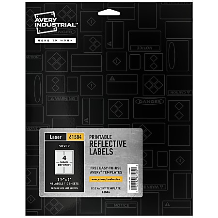 Avery® Reflective Sign Labels - 3 1/2"x 5" - Permanent Adhesive - Rectangle - Laser - Silver - Film - 61584