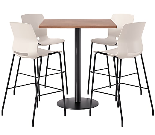KFI Studios Proof Bistro Square Pedestal Table With Imme Bar Stools, Includes 4 Stools, 43-1/2”H x 36”W x 36”D, River Cherry Top/Black Base/Moonbeam Chairs
