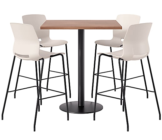 KFI Studios Proof Bistro Square Pedestal Table, Includes 4 Stools, 43-1/2”H x 36”W x 36”D, River Cherry Top/Black Base/Moonbeam Chairs - 840031941312