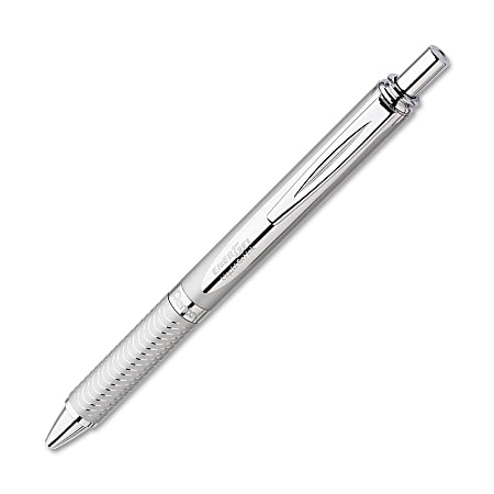 Pentel® EnerGel Alloy Retractable Gel Pens, Medium Point, 0.7 mm, Metallic Silver Barrel, Black Ink