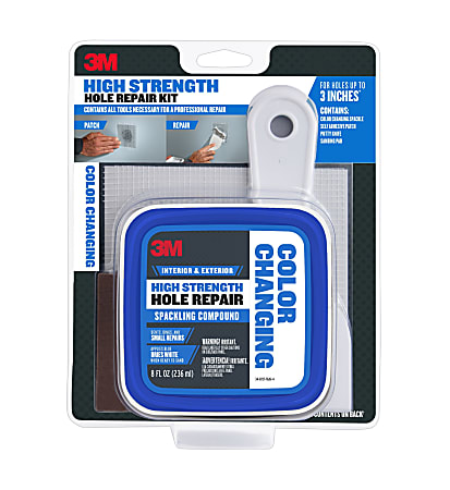 3M High Strength Hole Repair Kit, 1 Kit, Heavy Duty, Waterproof, Blue-to-White Color Changing Spackling Compound, Wall Filler