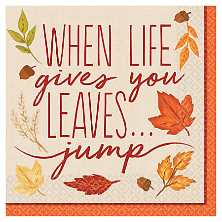 Amscan Autumn Fall Foliage Paper Lunch Napkins, 6-1/2" x 6-1/2", 16 Per Pack, Set Of 5 Packs
