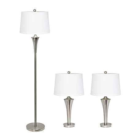 Lalia Home Vienna Metal Lamp Set, White/Brushed Nickel,