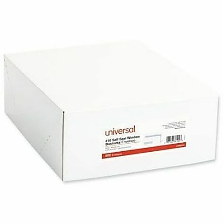 Universal #10 Business Envelopes, 24 Lb, Square Flap, Self Seal, White, 500/Box