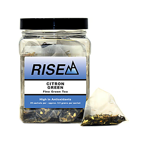 RISE NA Organic Citron Green Tea, 8 Oz, Canister Of 25 Sachets