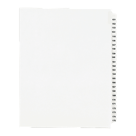 Avery® 20% Recycled Preprinted Laminated Gold-Reinforced Tab Dividers, 8 1/2" x 11", White Dividers/White Tabs, 151-175, Pack Of 25