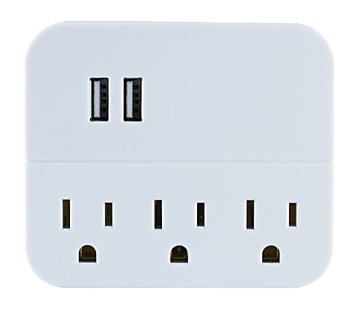 GE USB Wall Charger With 3 Outlets, White, 32193