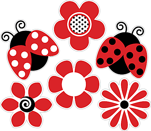 Barker Creek Double-Sided Accents, 5-1/2" x 5-1/2", Ladybugs & Posies, Set Of 36 Accents
