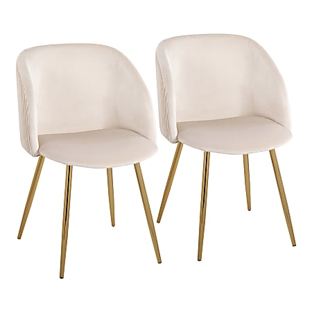 LumiSource Fran Dining Chairs, Pleated Waves, Velvet, Gold/White, Set Of 2 Chairs