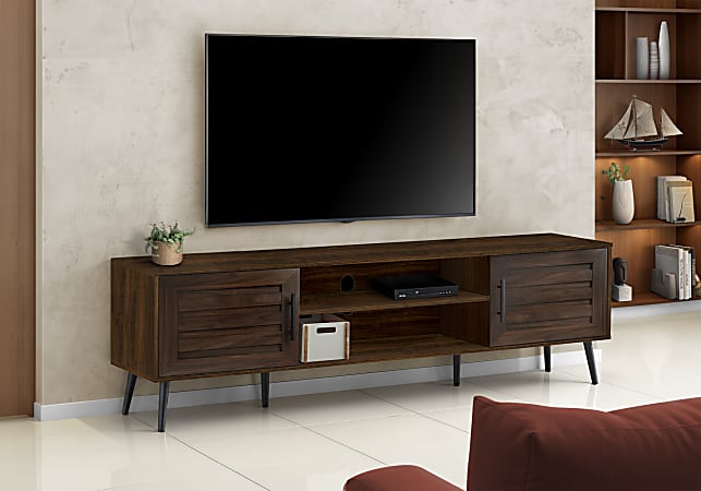 Monarch Specialties Tv Stand, 72 Inch, Console, Media Entertainment Center, Storage Cabinet, Living Room, Bedroom, Brown Laminate, Black Wood Legs, Transitional