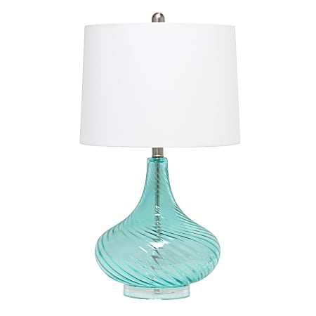 Lalia Home Classix Wavy Colored Glass Table Lamp, 24"H, White Shade/Blue Base