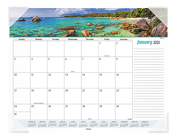 AT-A-GLANCE® Seascape Panoramic Monthly Desk Pad Calendar, 21-3/4" x 17", January To December 2021, 89803