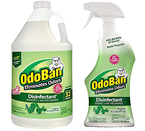 OdoBan Odor Eliminator Disinfectant, 1 Gallon Concentrate and 32 Oz Spray Bottle, Original Eucalyptus Scent