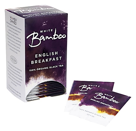 White Bamboo Organic Tea, English Breakfast, 8 Oz, 25 Tea Bags Per Box, Carton Of 6 Boxes