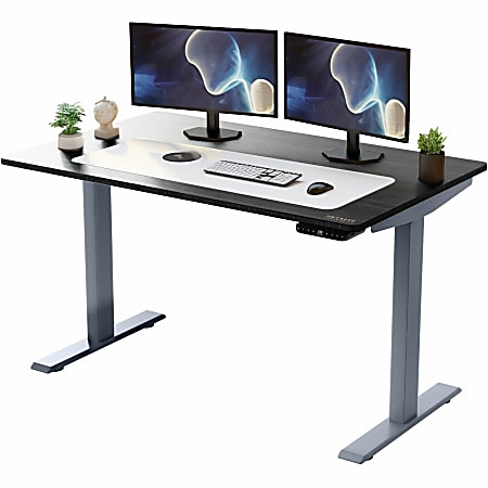 Rise Up Electric Standing Desk 60x30" Black Bamboo Desktop Dual Motors Adjustable Height Gray Frame (26-51.6") with memory