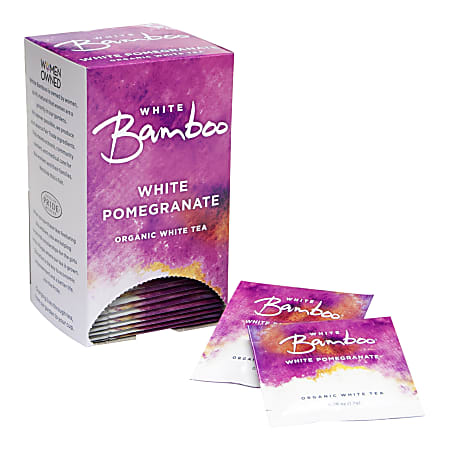 White Bamboo Organic Tea, White Pomegranate, 8 Oz, 25 Tea Bags Per Box, Carton Of 6 Boxes
