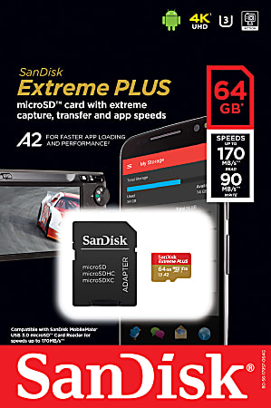 SanDisk Extreme PLUS microSDXC UHS I Card With Adapter 64GB Office Depot