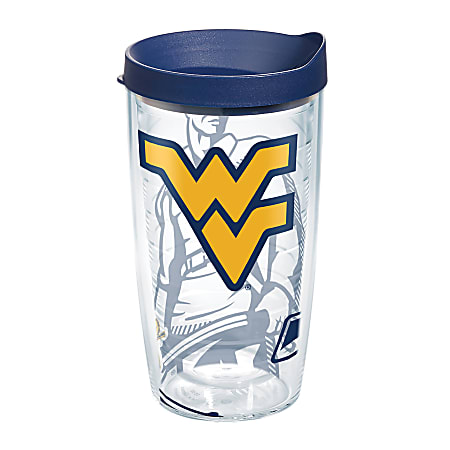 Tervis Genuine NCAA Tumbler With Lid, West Virginia Mountaineers, 16 Oz, Clear