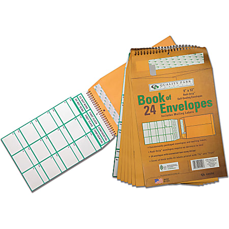 Quality Park® Redi-Strip™ Book Of Catalog Envelopes, 12" x 9", Brown Kraft, Wire Bound Set Of 24 Envelopes