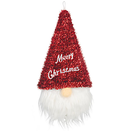 Amscan 244231 Christmas 3D Deluxe Tinsel Santa Gnomes, 15-1/4”H x 9-1/2”W x 3”D, Red, Set Of 2 Gnomes