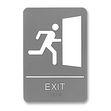 U.S. Stamp & Sign ADA Sign, 6" x 9", "Exit", Gray/White