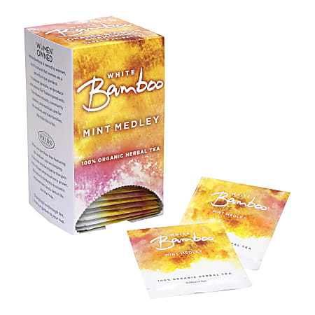 White Bamboo Organic Tea, Mint Medley, 8 Oz, 25 Tea Bags Per Box, Carton Of 6 Boxes