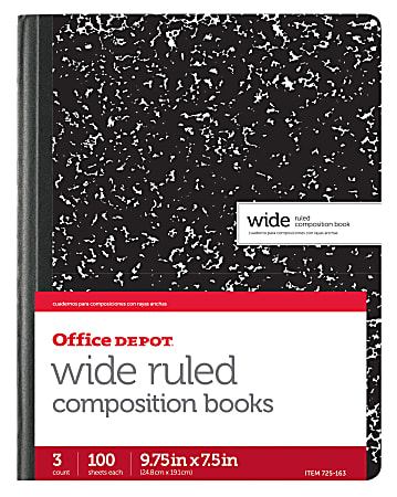 Office Depot® Brand Composition Book, 7-1/2" x 9-3/4", Wide Ruled, 100 Sheets, Black/White, Pack of 3