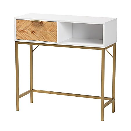Baxton Studio Giona Modern And Contemporary Console Table, 31-3/4”H x 31-1/2”W x 11-13/16”D, Oak Brown/White/Gold