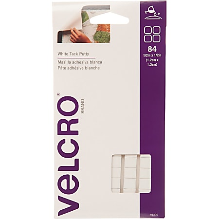 VELCRO® Brand Putty Adhesive - 0.50" Width x 0.50" Length - Adhesive Backing - 84 / Pack - White