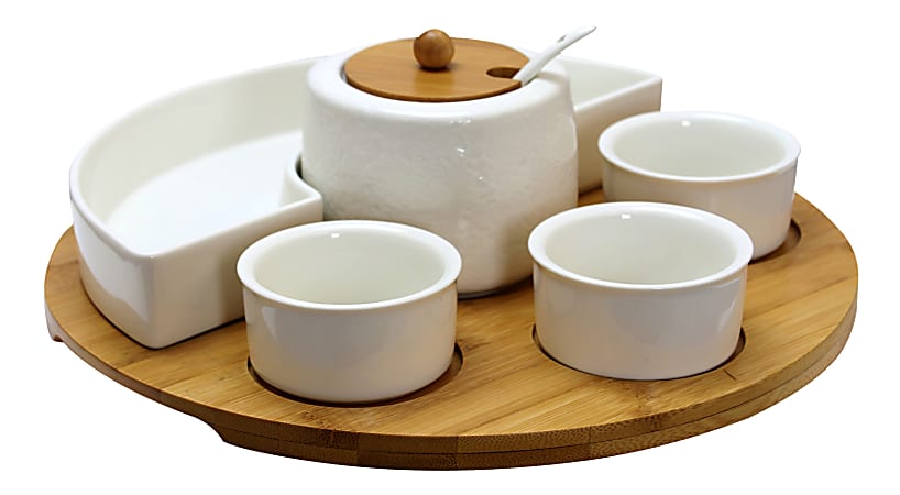 Elama Signature 8-Piece Appetizer Serving Set, White/Bamboo