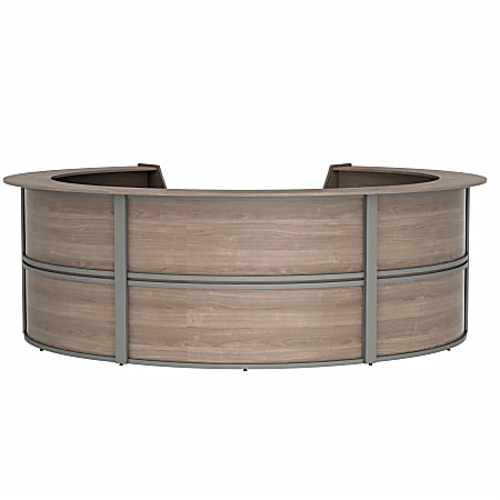 Linea Italia, Inc. 142"W Curved Modern Reception Desk, Natural Walnut