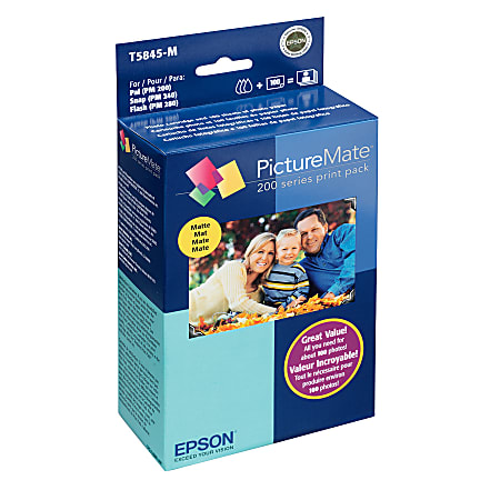 Epson® T584 PictureMate Tricolor Ink Cartridge And 100-Sheet Matte Paper Print Pack, T5845-M