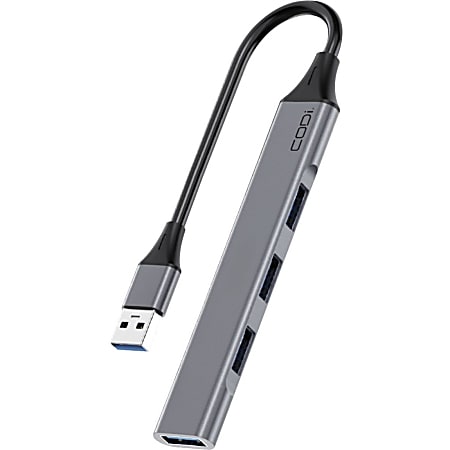CODi USB-A 4-Port Hub - for Computer - USB Type A - 4 x USB Ports - 1 x USB 2.0 - 2 x USB 3.0 - Gray - Wired