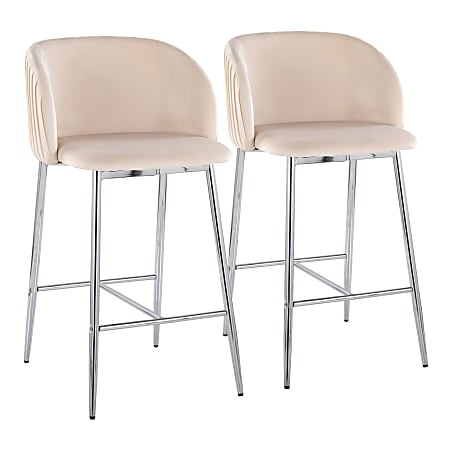 LumiSource Fran Pleated Fixed-Height Counter Stools, White/Chrome, Set Of 2 Stools