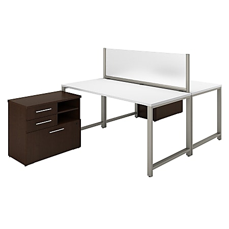 Bush Business Furniture 400 Series 2 Person Workstation With Table Desks And Storage, Mocha Cherry/White, Standard Delivery