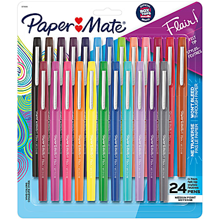 Paper Mate® Flair® Porous-Point Pens, Medium Point, 0.7 mm, Assorted Ink Colors, Pack Of 24 Pens