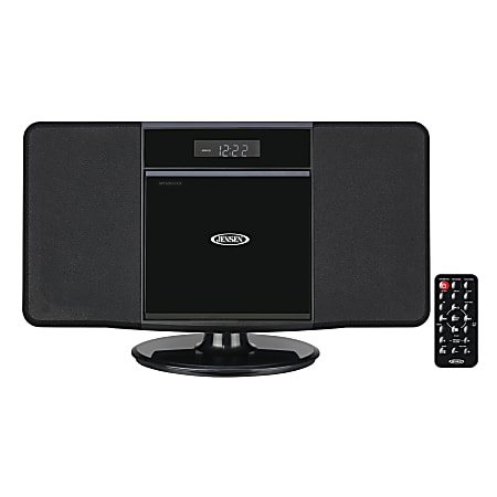 JENSEN Bluetooth JBS-300 Wall-Mountable Music System With CD Player And AM/FM Radio, 9.33"H x 14.84"W x 3.54"D, Black