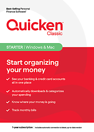 Quicken® Classic Starter, 1-Year Subscription, Windows®/Mac, Product Key