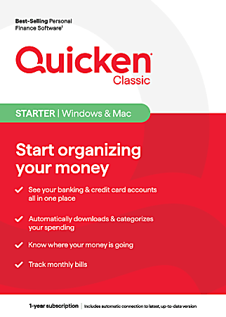 Quicken&reg; Classic Starter, 1-Year Subscription, Windows&reg;/Mac, Product Key